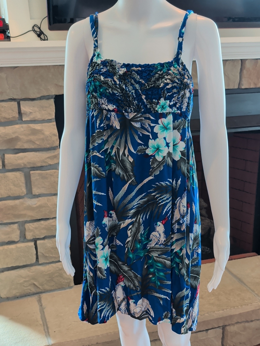 Hawaiian Print Smocked Midi Sundress